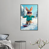 Winter Bunny - Fun Snow Sports Art Print - 60x90 cm 24x36″ - Metal Framed Posters