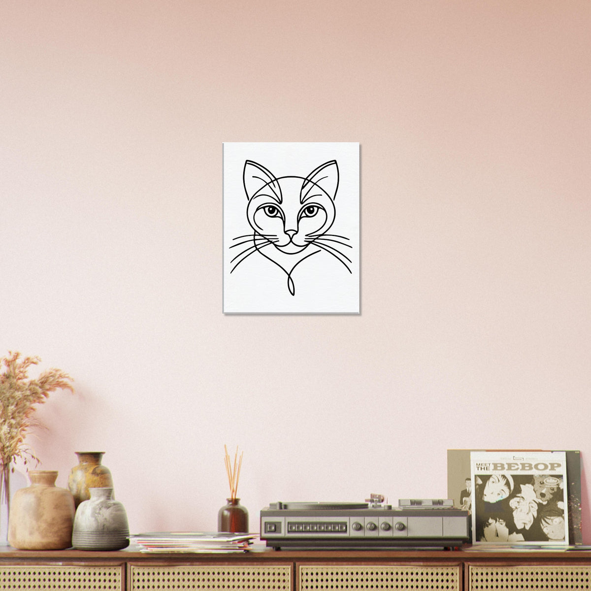 Silent Purr - Sleek Cat Line Drawing on Canvas - - Canvas Prints