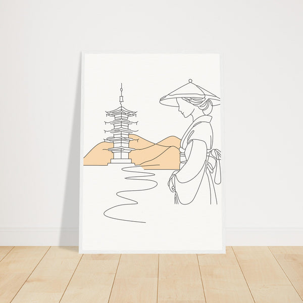 Serene Japanese Elegance - Framed Line Art - 50x70 cm 20x28″ White frame - Wooden Framed Posters