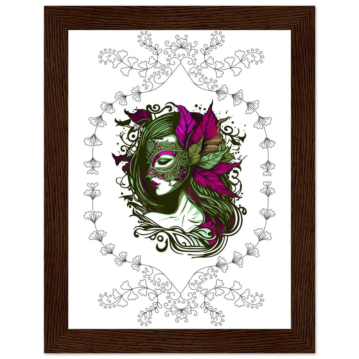 Masked Enchantment - Deluxe Framed Poster - 15x20 cm 6x8″ Dark wood frame - Framed Posters