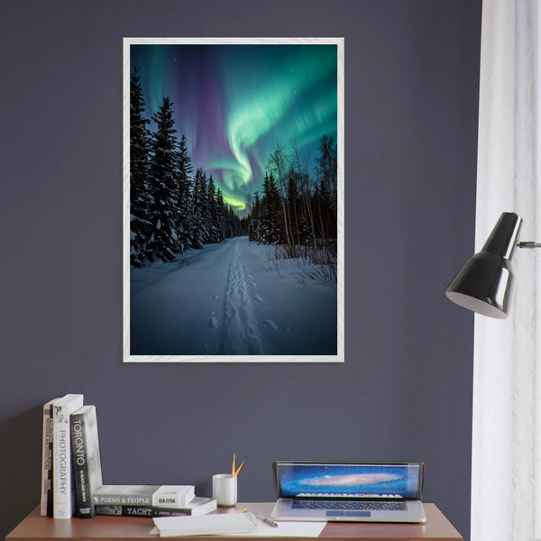 Winter Trail Framed Poster – Gift for Nature Lovers - White frame - Wooden Framed Posters