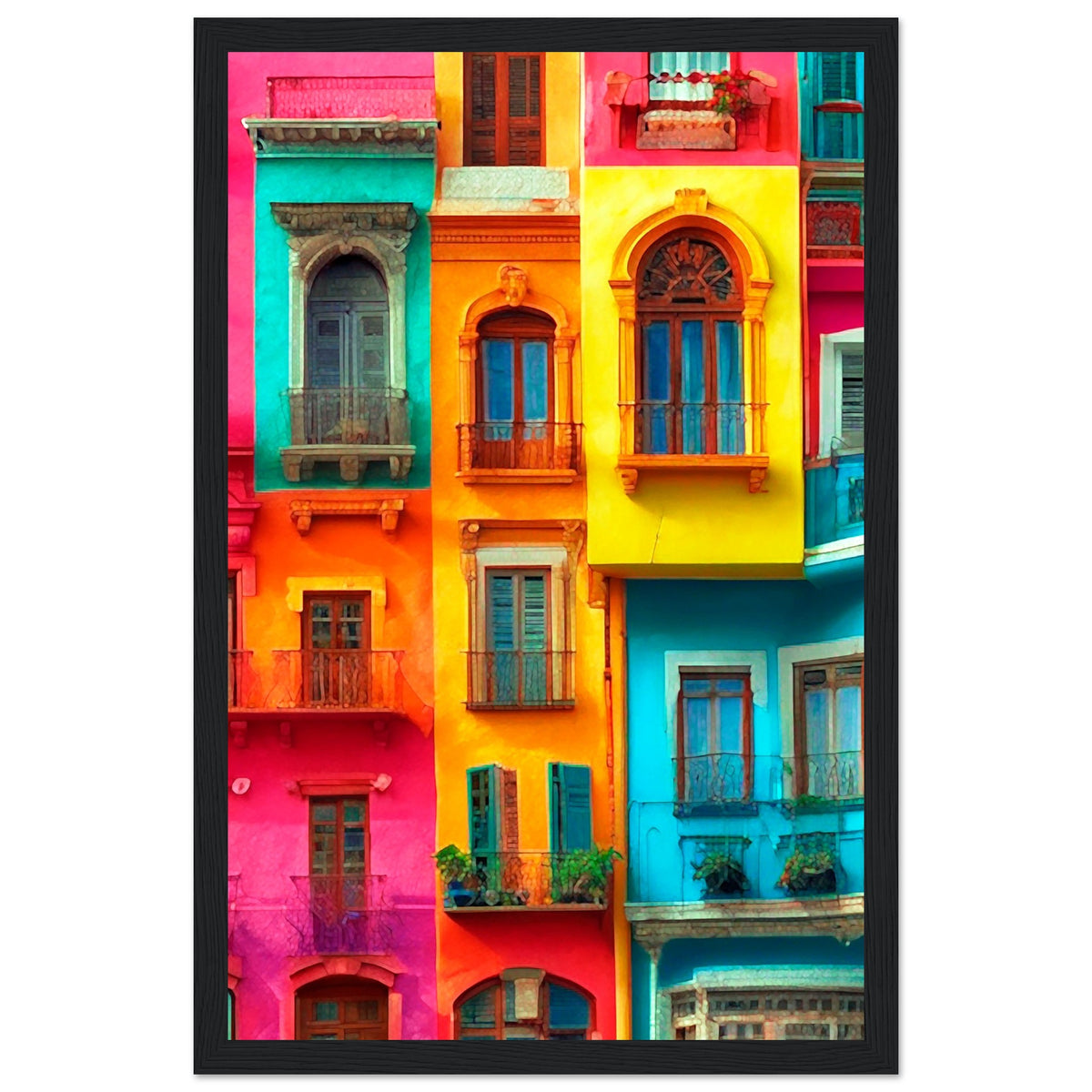 Vibrant Dreams - Colorful Cityscape Art - 28x43 cm XL (11x17″) Black frame - Wooden Framed Poster