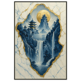 Golden Moonlit Waterfall Scene - Metal Framed Poster Gift - - Metal Framed Posters