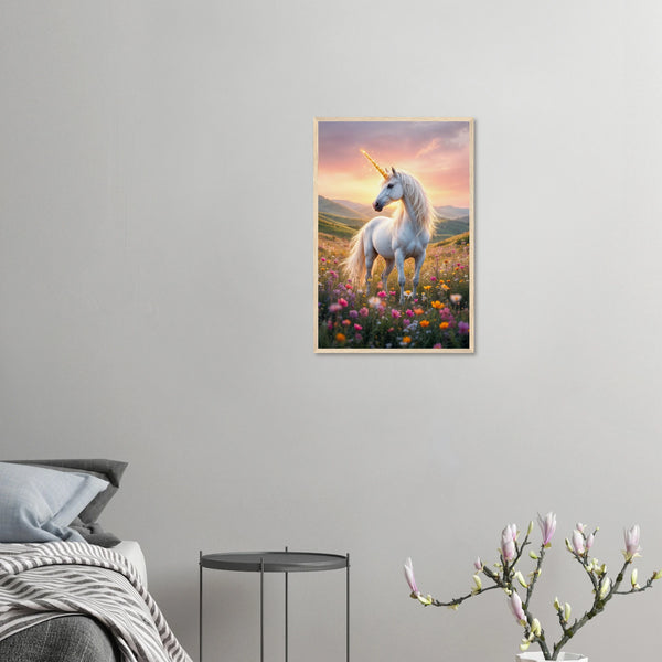 Golden Horn - Unicorn in Wildflowers Framed Poster - 40x60 cm 16x24″ Wood frame - Wooden Framed Posters