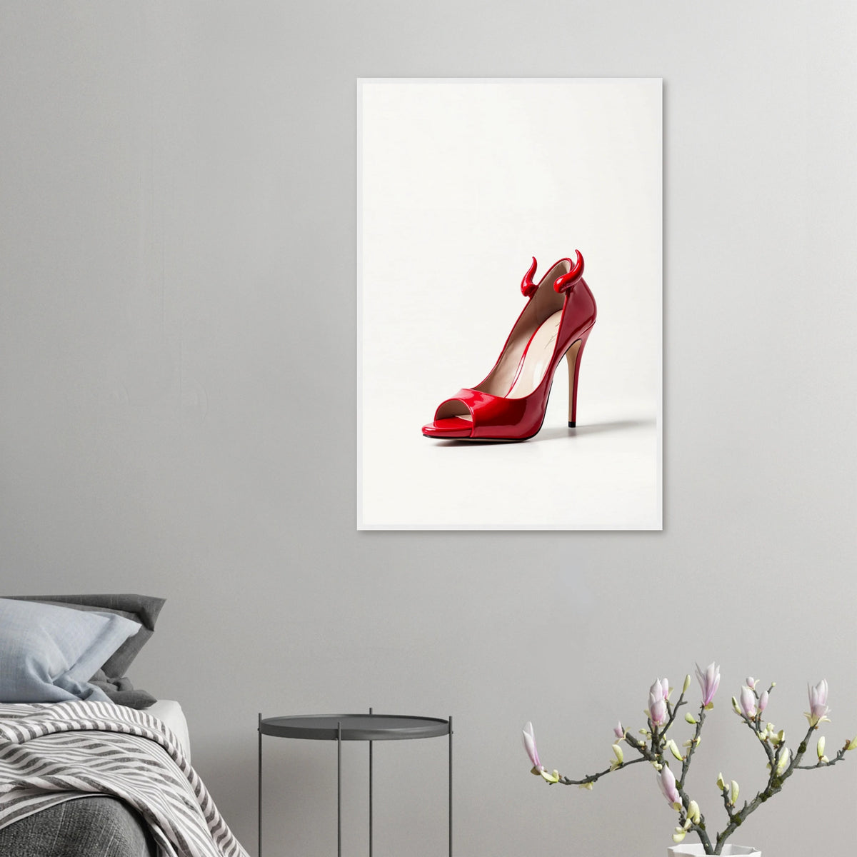 Devil in Red - Iconic Heel Framed Art - 60x90 cm 24x36″ White frame - Wooden Framed Posters