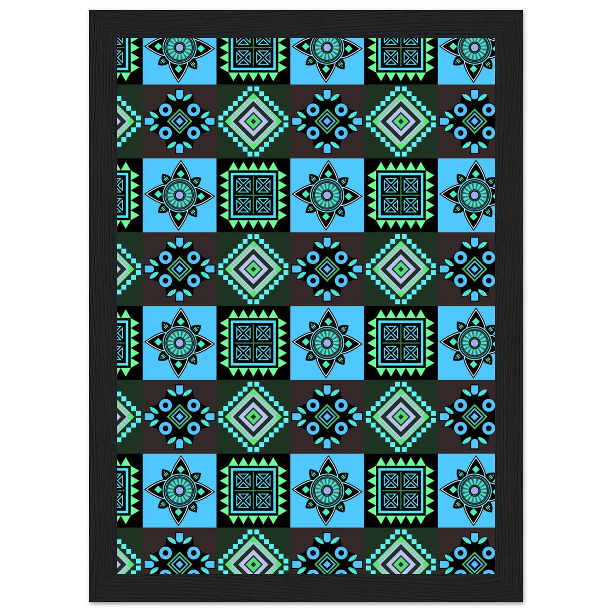 Symmetry in Blue - Luxurious Framed Print - A4 21x29.7 cm 8x12″ Black frame - Wooden Framed Posters