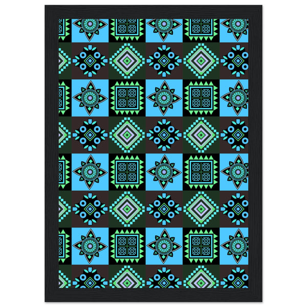 Symmetry in Blue - Luxurious Framed Print - A4 21x29.7 cm 8x12″ Black frame - Wooden Framed Posters