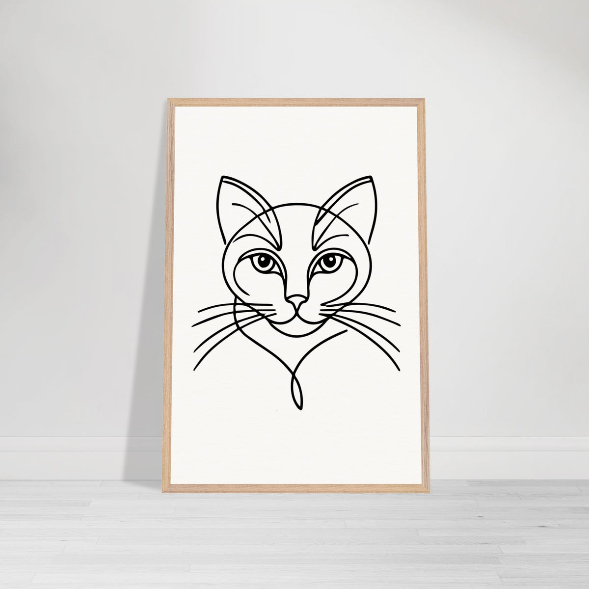 Timeless Cat Line Art - Natural Wood Framed Elegance - 60x90 cm 24x36″ Wood frame - Wooden Framed Posters