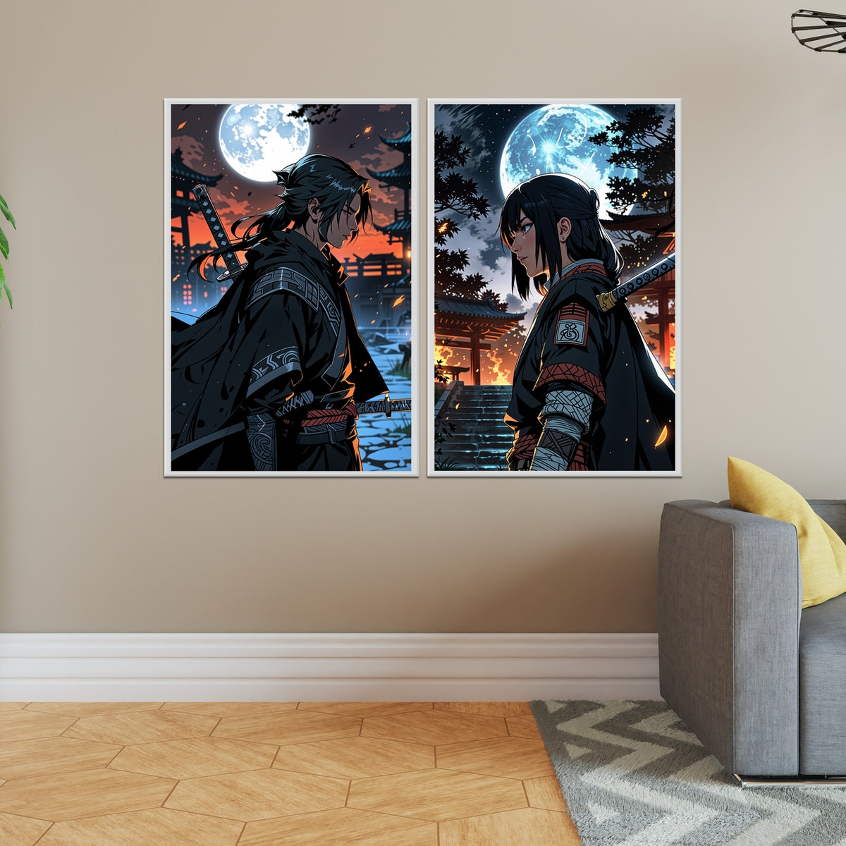 Samurai Silhouettes at Dusk - - Framed Posters