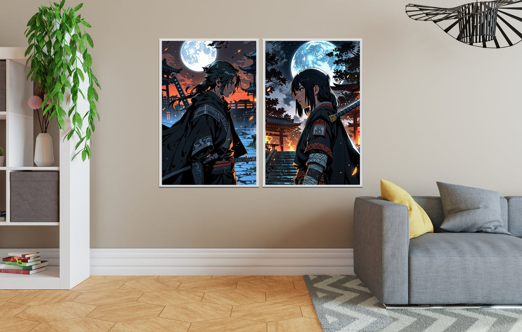 Samurai Silhouettes at Dusk - - Framed Posters