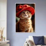 Purr-fectly Chic - Cat in a Red Hat - White frame - Framed Posters