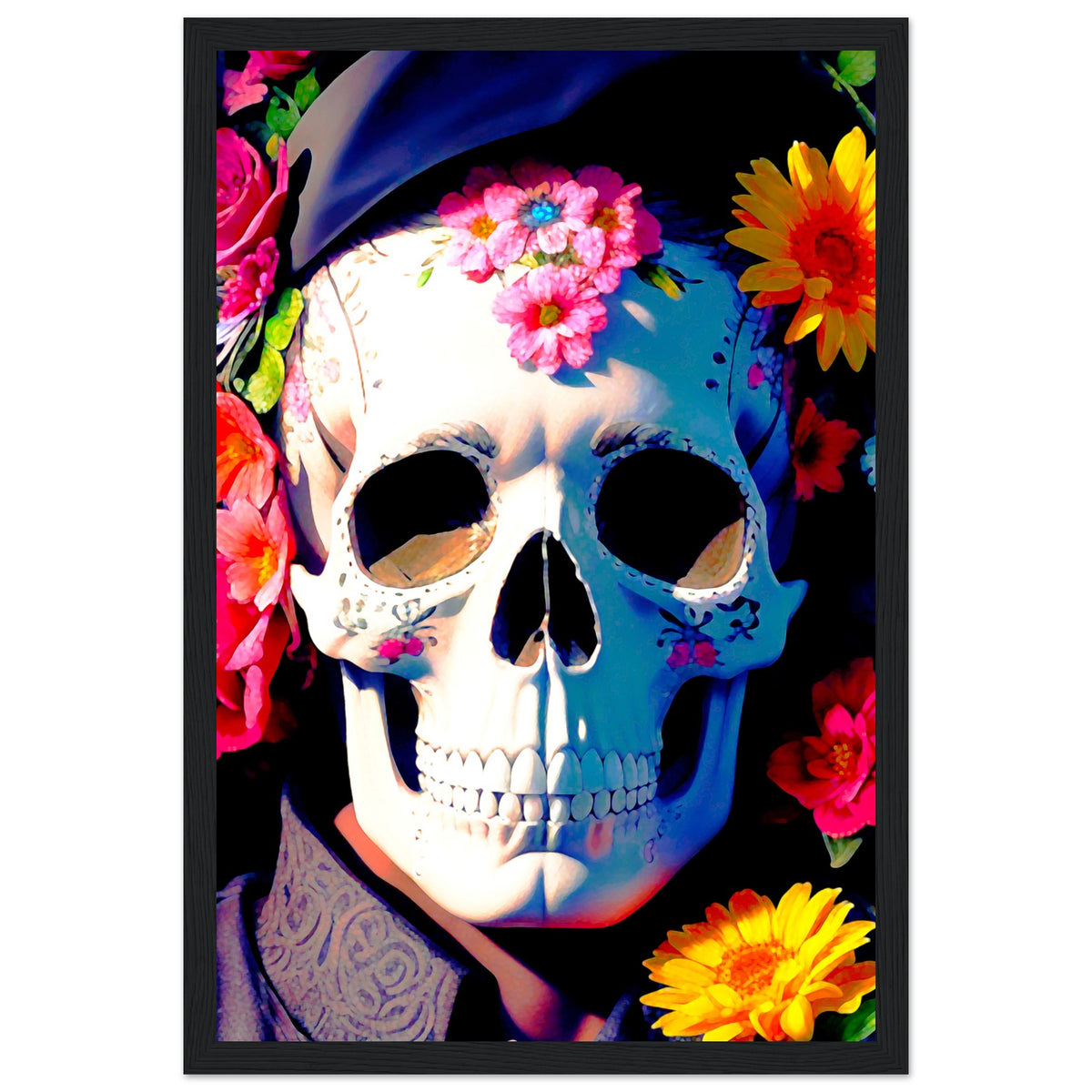 Mystical Bloom - Premium Floral Skull Poster - 30x45 cm 12x18″ Black frame - Wooden Framed Posters