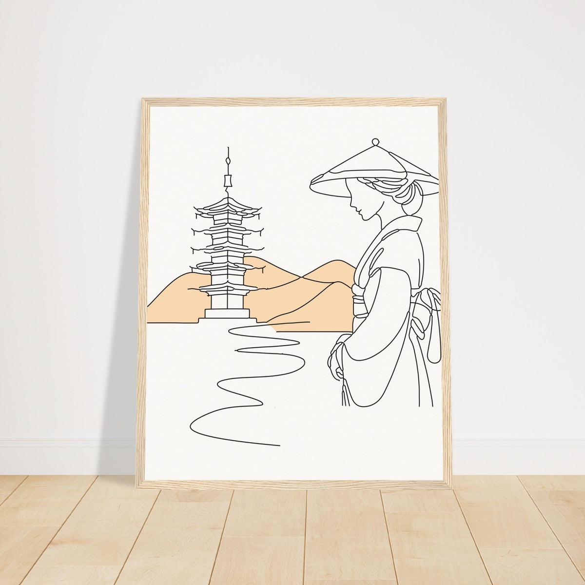 Serene Japanese Elegance - Framed Line Art - 40x50 cm 16x20″ Wood frame - Wooden Framed Posters