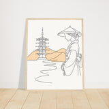 Serene Japanese Elegance - Framed Line Art - 40x50 cm 16x20″ Wood frame - Wooden Framed Posters