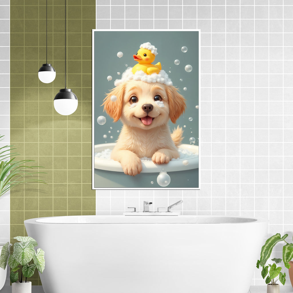 Bathtime Joy with Puppy - 24x36 - Framed Posters