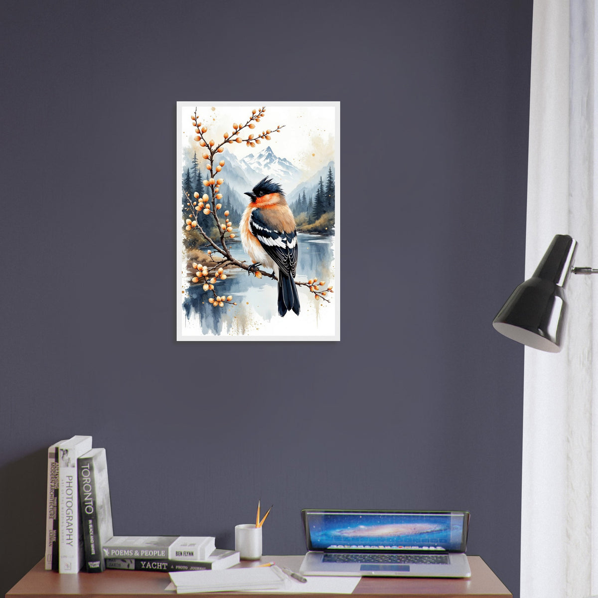 Serene Sanctuary - Bird & Bloom Framed Art Print - 40x60 cm 16x24″ White frame - Framed Posters