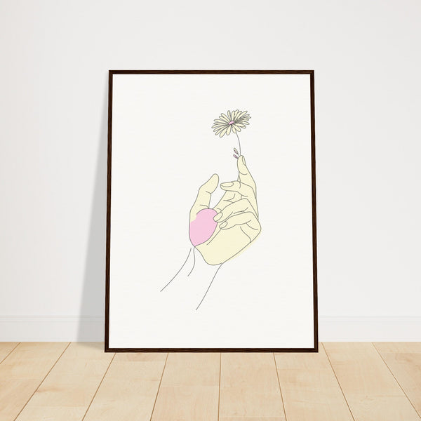 Artistic Grace - Hand & Flower Poster in Pine Wood Frame - 60x80 cm 24x32″ Dark wood frame - Wooden Framed Posters