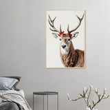 Festive Fawn - Bowed Deer Framed Art - 60x90 cm 24x36″ Wood frame - Wooden Framed Posters