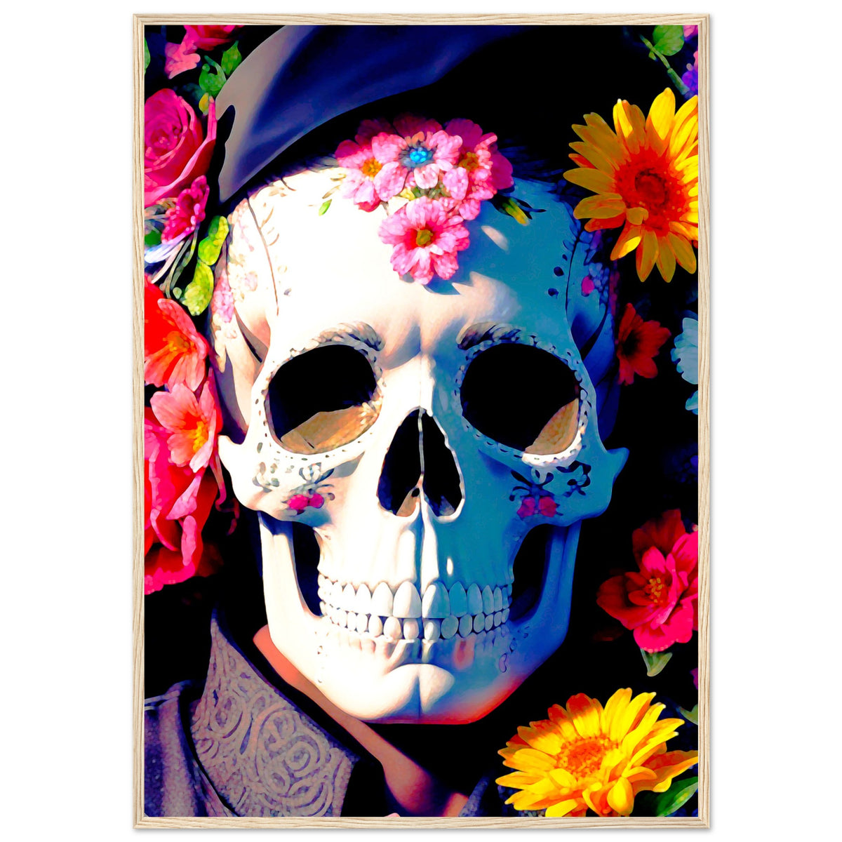 Mystical Bloom - Premium Floral Skull Poster - 70x100 cm 28x40″ Wood frame - Wooden Framed Posters