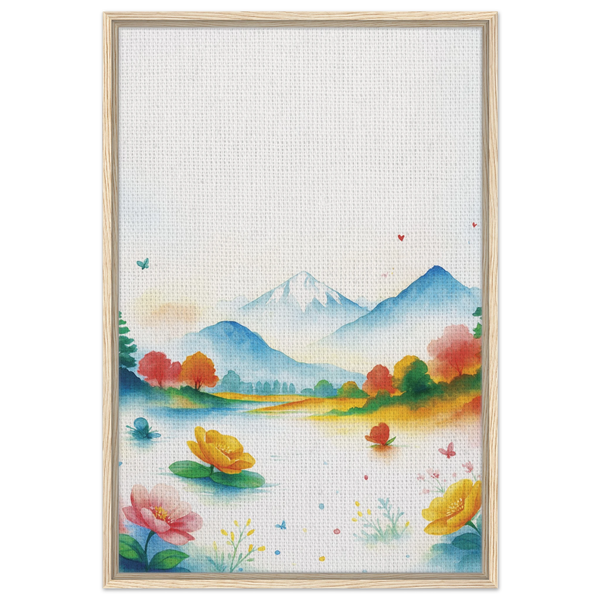 Tranquil Moments – Watercolor Mountain Framed Canvas - - Canvas