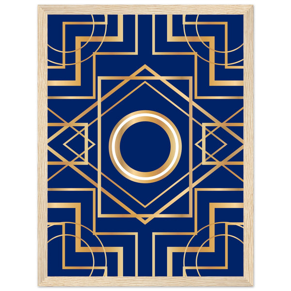 Art Deco Elegance - Blue & Gold Geometric Framed Print - 30x40 cm 12x16″ Wood frame - Wooden Framed Posters