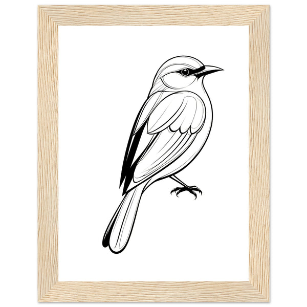 Serenity in Lines - Framed Bird Poster - 15x20 cm 6x8″ Wood frame - Framed Posters