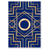 Art Deco Elegance - Blue & Gold Geometric Framed Print - 70x100 cm 28x40″ White frame - Wooden Framed Posters