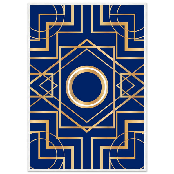 Art Deco Elegance - Blue & Gold Geometric Framed Print - 70x100 cm 28x40″ White frame - Wooden Framed Posters