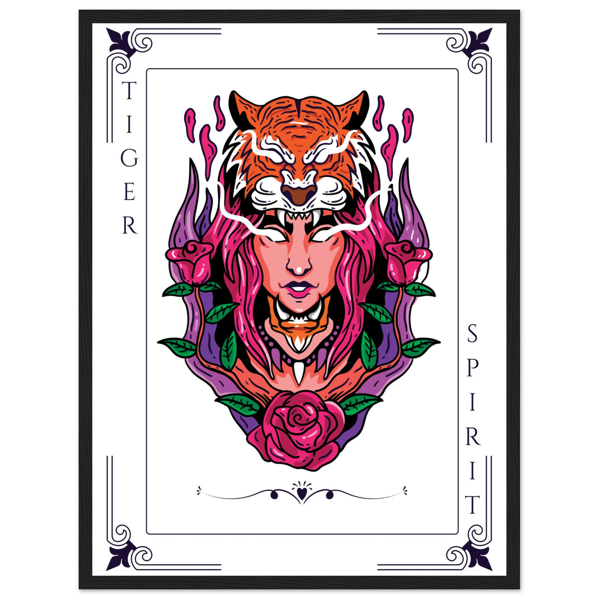 Artistry Unleashed - Warrior, Sacred Bull, and Tiger Spirit - 45x60 cm 18x24″ Black frame Tiger Spirit - Wooden Framed Posters