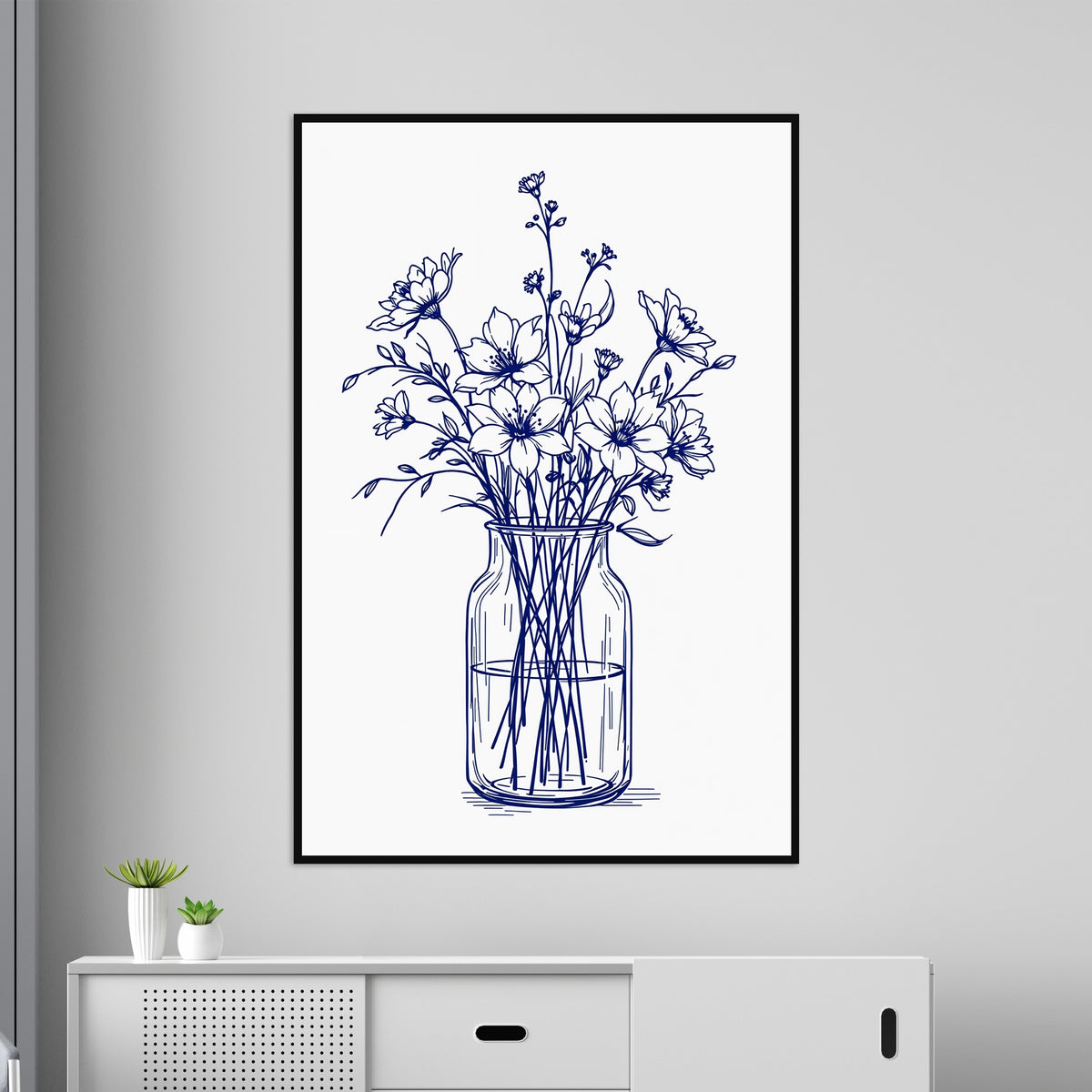 Blue Blossoms in Vase - 20x30 - Framed Posters