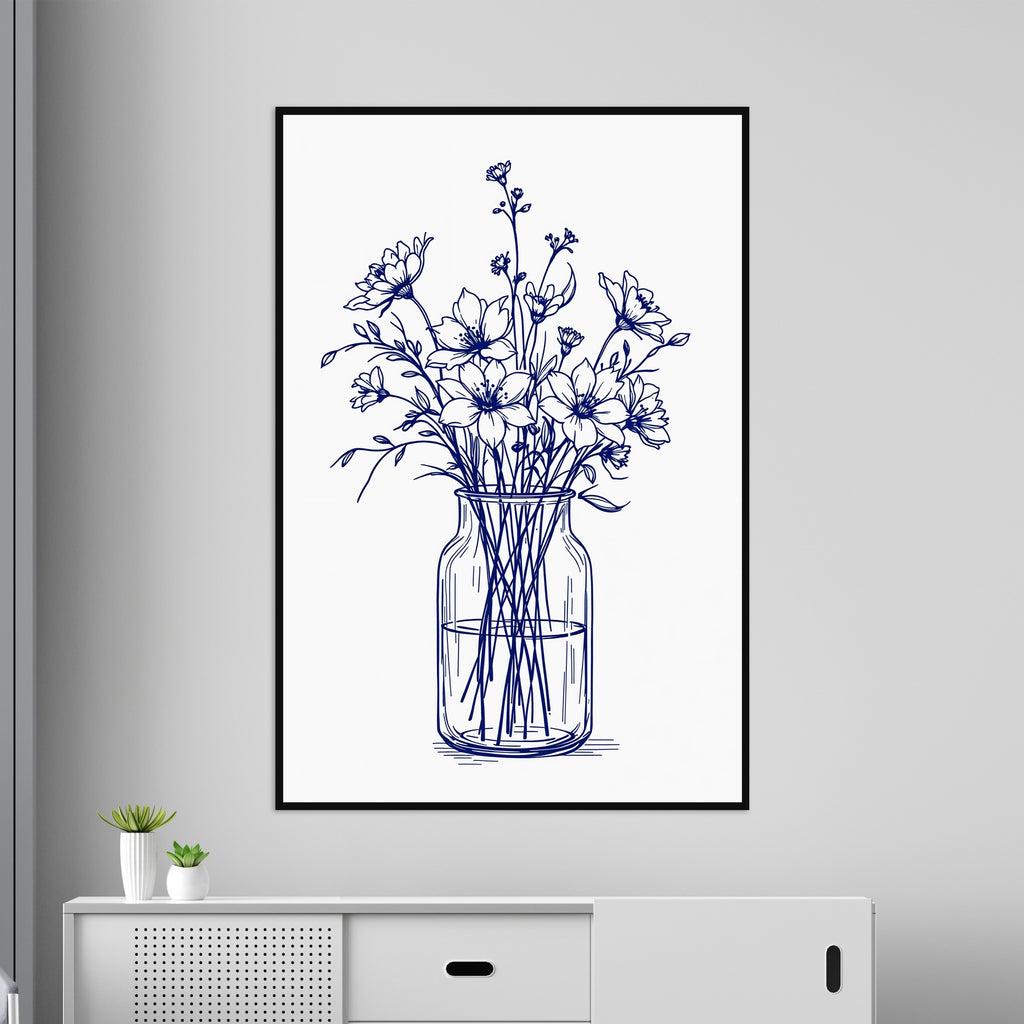 Blue Blossoms in Vase - 20x30 - Framed Posters