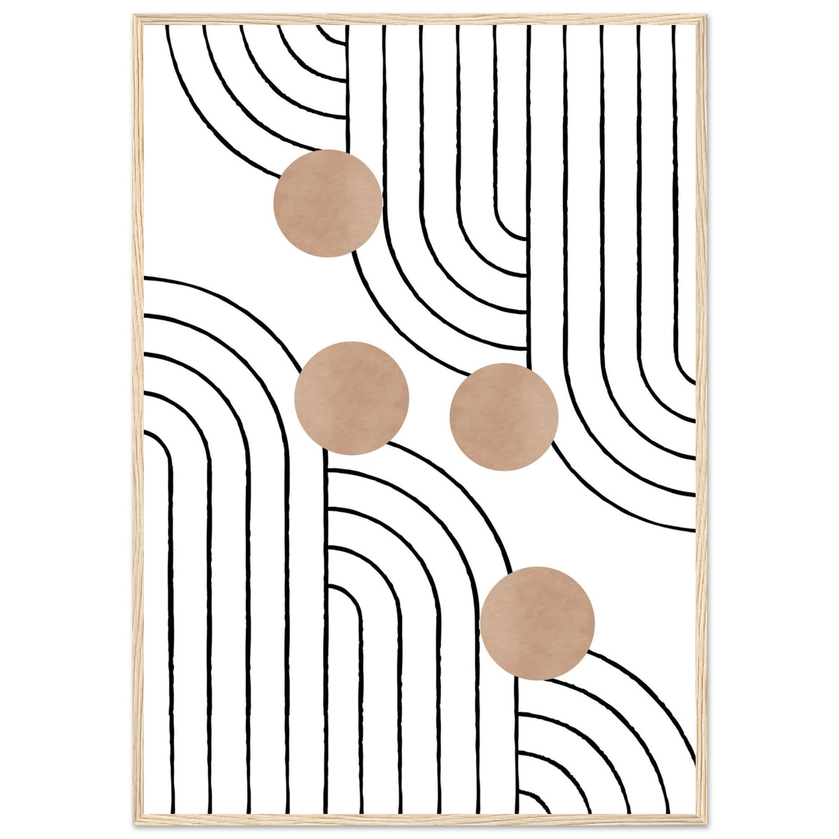 Timeless Elegance - Abstract Line Art with Natural Tones - 70x100 cm 28x40″ Wood frame - Wooden Framed Posters