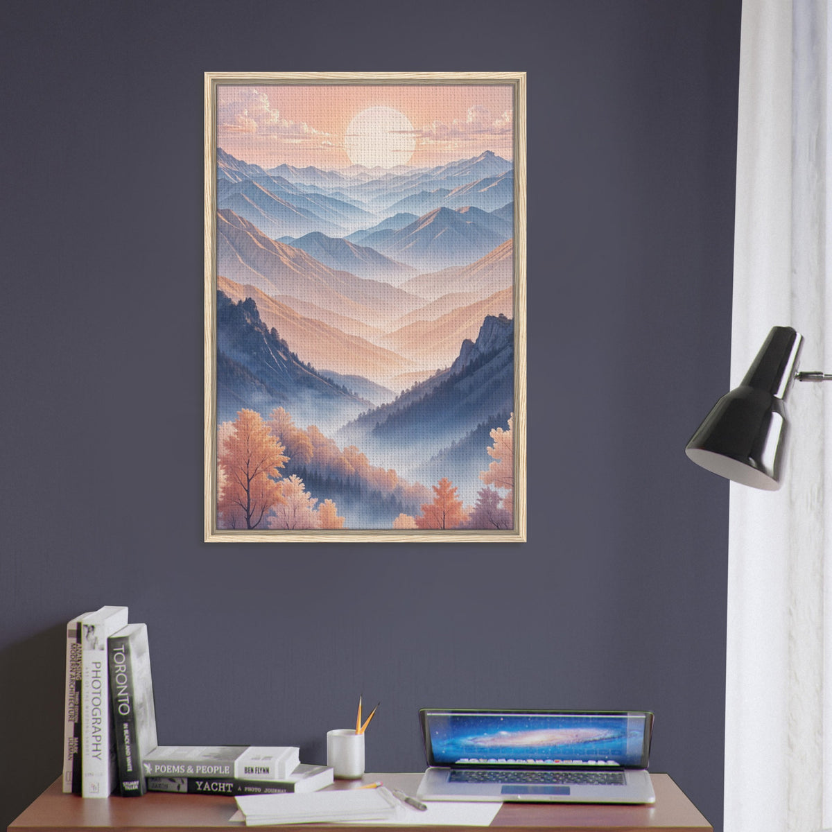 Morning Glow - Sunrise Over Serene Mountain Ranges - - Framed Canvas