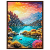 Mountain Serenity - Tranquil Landscape Art - 45x60 cm 18x24″ Dark wood frame - Wooden Framed Poster