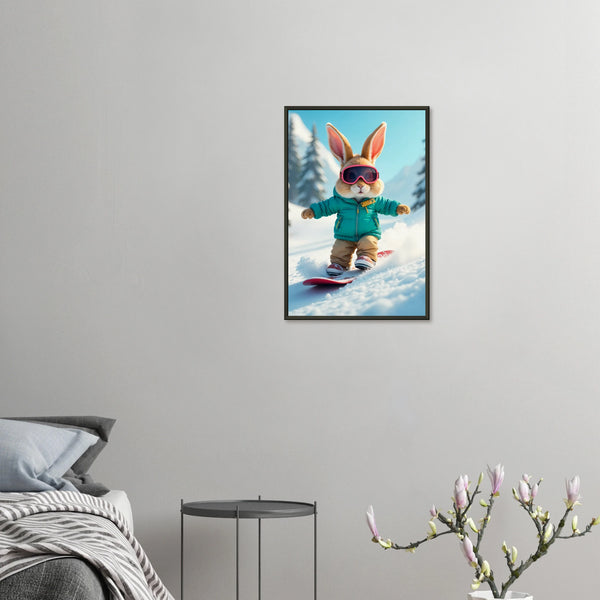 Winter Bunny - Fun Snow Sports Art Print - 40x60 cm 16x24″ - Metal Framed Posters