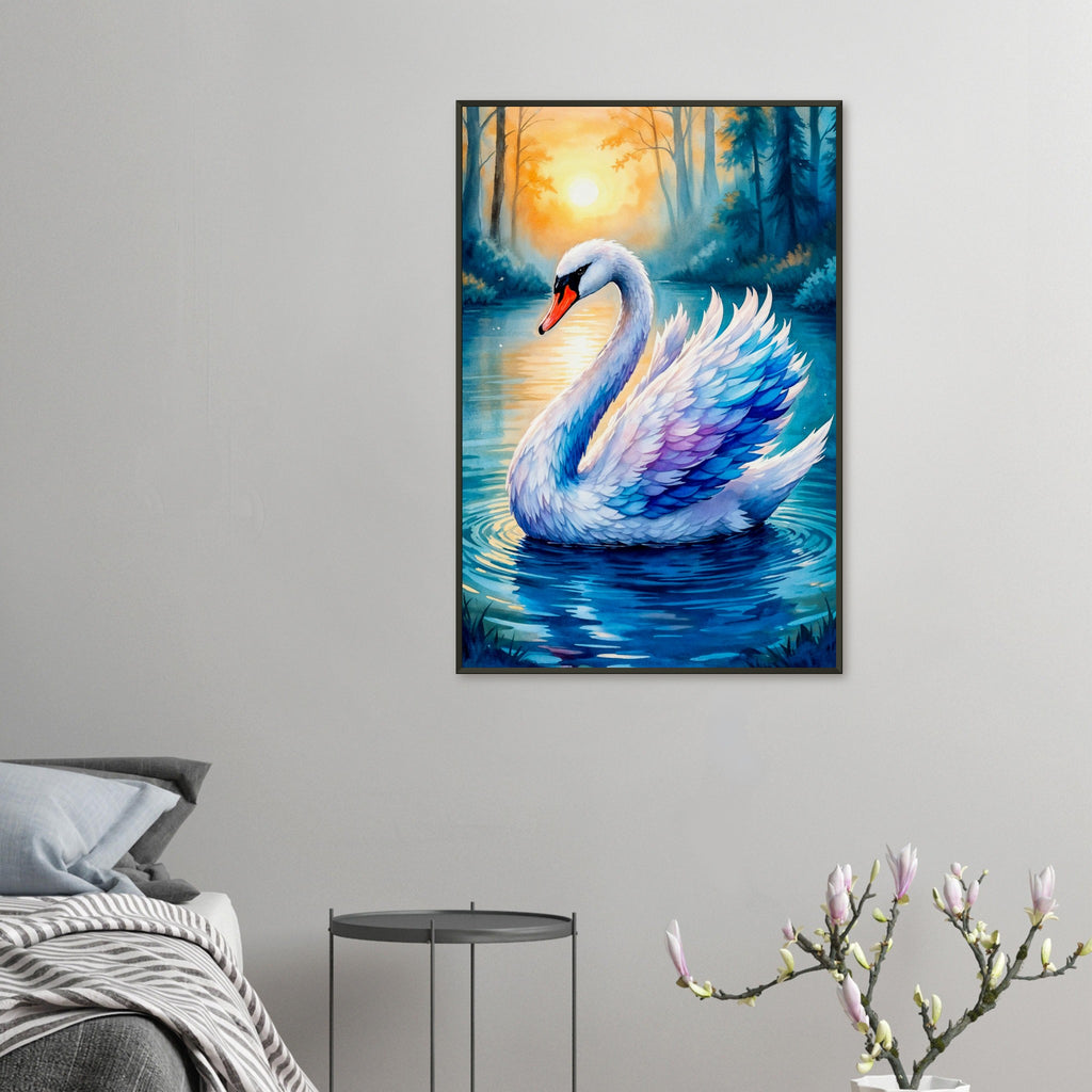 Radiance on the Water - A Serene Swan Portrait - 60x90 cm 24x36″ - Framed Posters