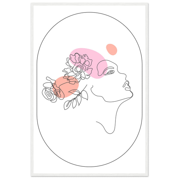 Ethereal Blossom Muse - Framed Line Art Poster - 60x90 cm 24x36″ White frame - Wooden Framed Posters