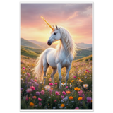 Golden Horn - Unicorn in Wildflowers Framed Poster - - Wooden Framed Posters