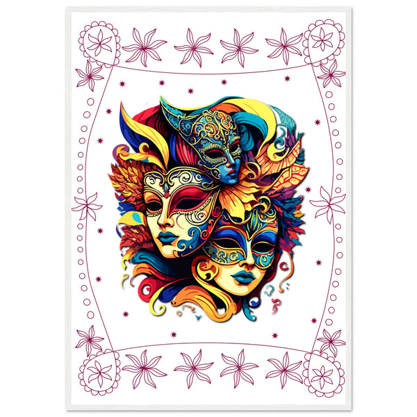 Colorful Mask Trio - Luxury Framed Print - 70x100 cm 28x40″ White frame - Wooden Framed Posters