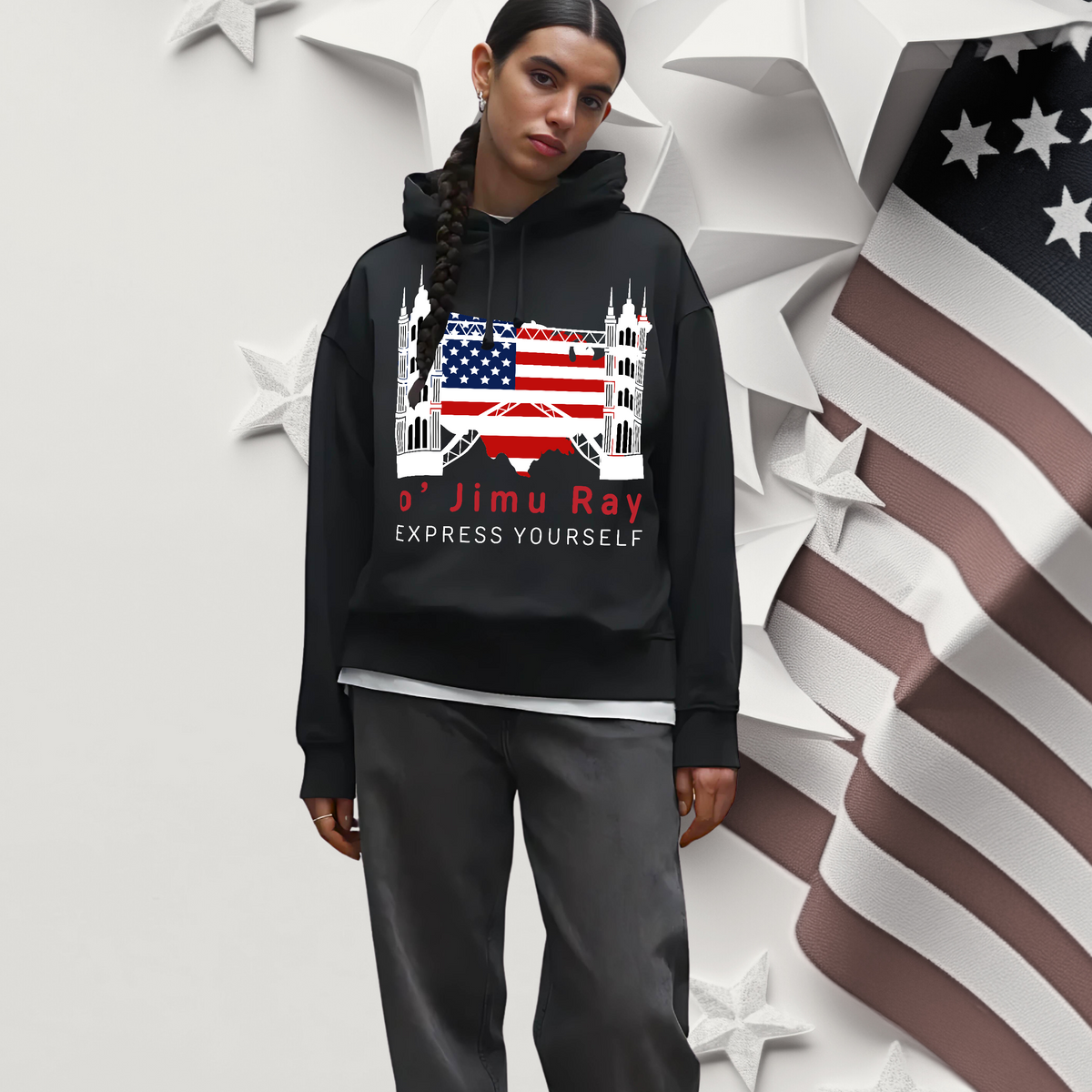 Patriotic Build - o' Jimu Ray Liberty Hoodie - - Hoodies