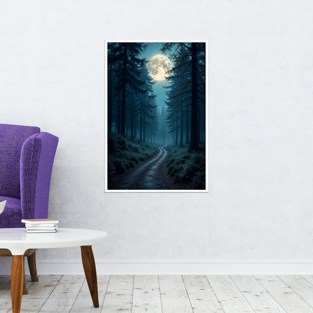 Mystical Moonlight Over Woodland - - Framed Posters