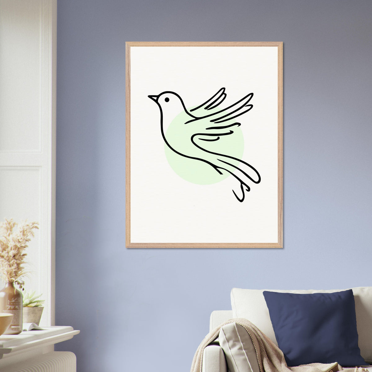 Grace in Flight - Bird Line Art Wooden Framed Poster - 60x80 cm 24x32″ Wood frame - Wooden Framed Posters