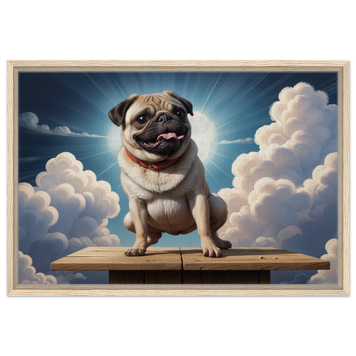 Playful Pug - Sitting Proud in the Sky - 60x90 cm 24x36″ - Framed Canvas