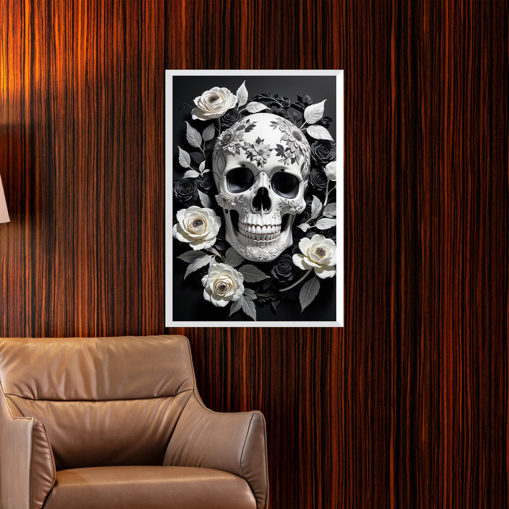 Beauty in Mortality - Floral Skull Art - - Framed Posters