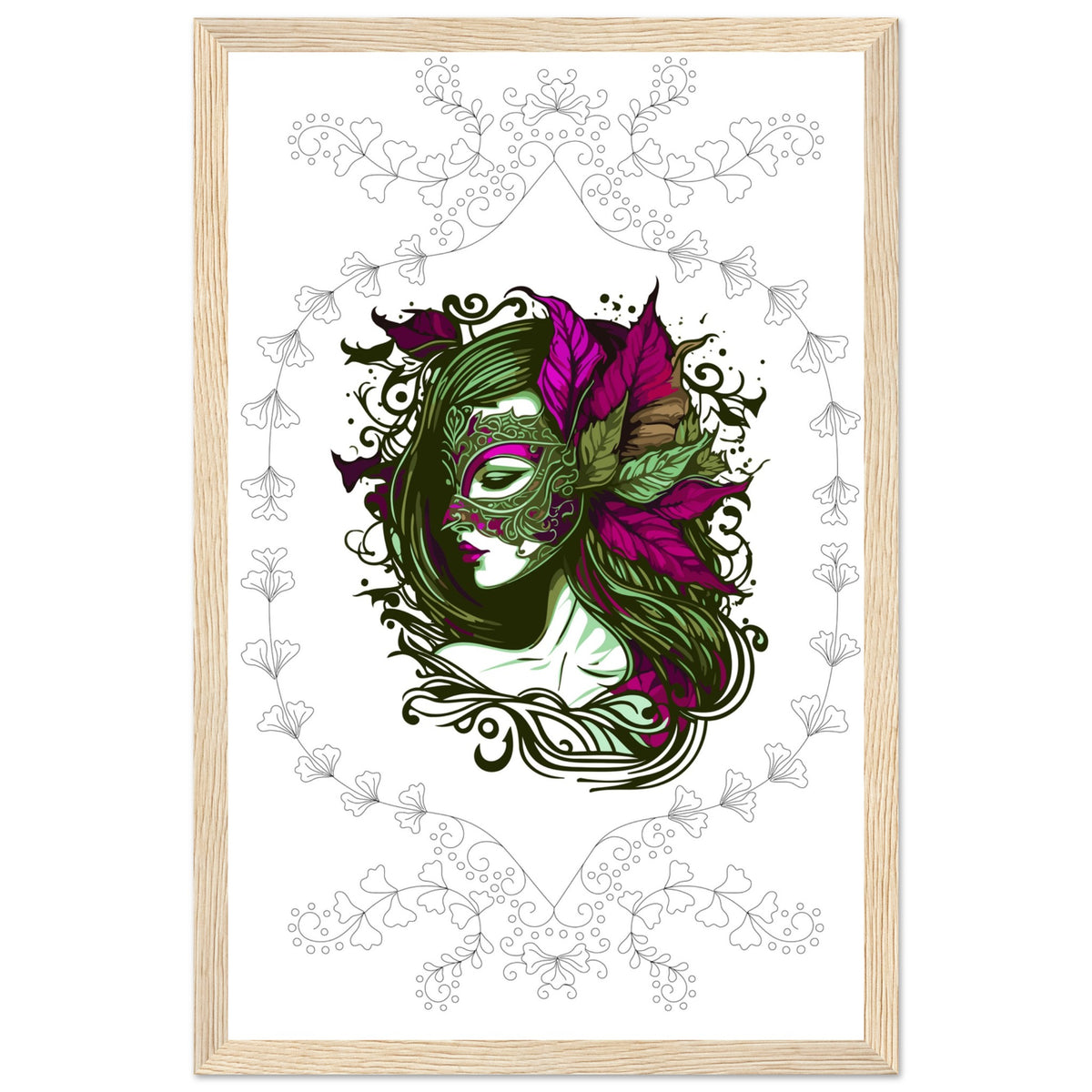 Masked Enchantment - Deluxe Framed Poster - 28x43 cm XL (11x17″) Wood frame - Framed Posters