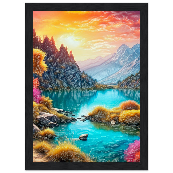 Mountain Serenity - Tranquil Landscape Art - A4 21x29.7 cm 8x12″ Black frame - Wooden Framed Poster