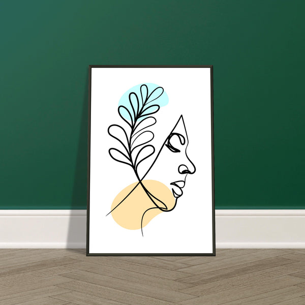 Nature's Grace - Line Art Portrait with Pastel Hues - - Metal Framed Posters