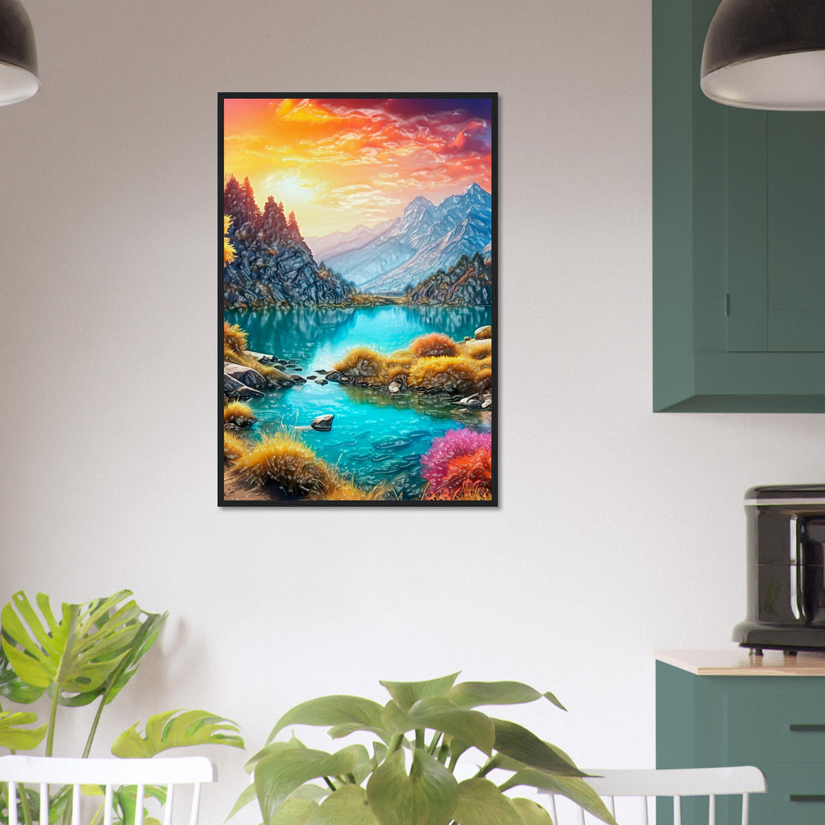 Mountain Serenity - Tranquil Landscape Art - - Wooden Framed Poster