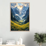 Mountain Glow – Metal Poster for Calm Spaces - Wood frame - Wooden Framed Posters