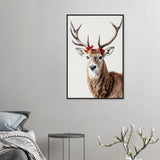 Festive Fawn - Bowed Deer Framed Art - 60x90 cm 24x36″ Black frame - Wooden Framed Posters
